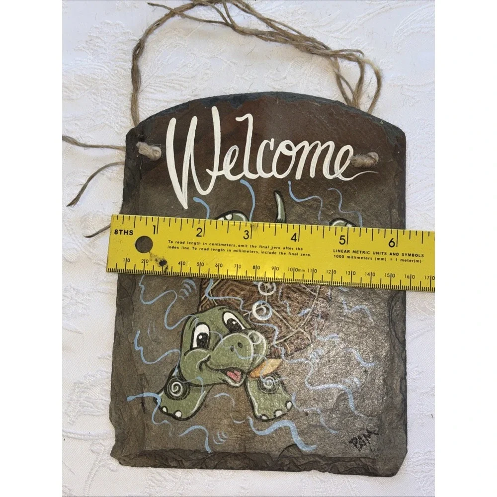 Vintage Hand Painted Slate Stone Irish Shamrock Welcome Wall/Door Sign 7.5x11.5